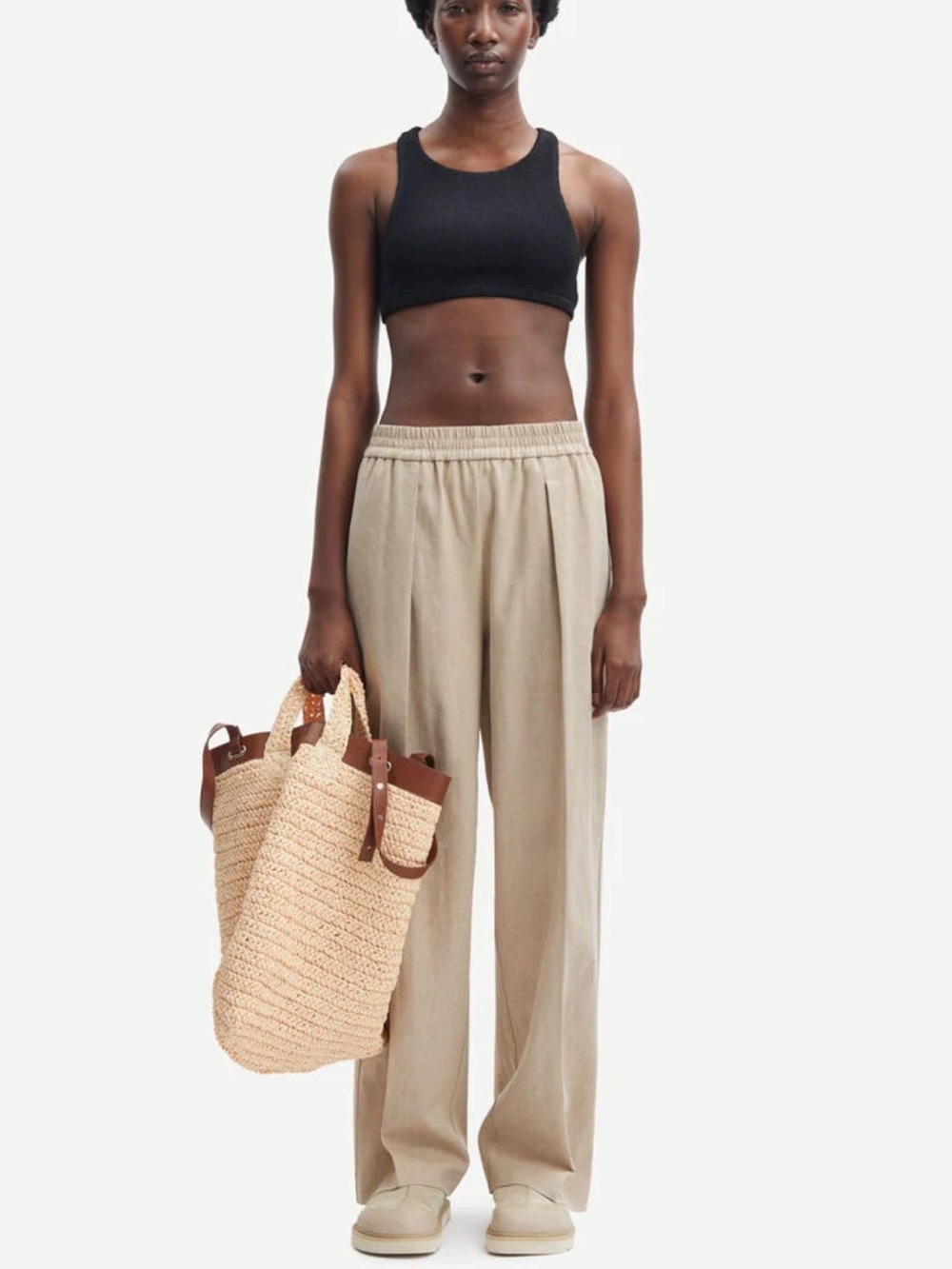 Samsoe Samsoe Julia Trousers in Nomad Wide-Leg Elastic Waist Woman’s XS Linen